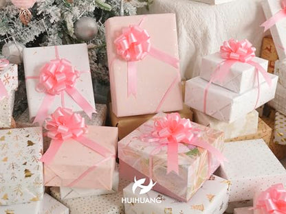 HUIHUANG Baby Pink Bows for Gift Wrapping 12 PCS Satin Pull Bows 4" x 8" - color: Baby Pink, size: 1 Pack (12 bows, 4 in x 8 in)