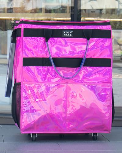 Reusable Grocery Bag with Wheels, Large Glitter Pink Rolling Tote - color: Glitter Pink, size: Large