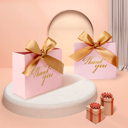 24 Pack Small Thank You Party Favor Bags with Ribbon, Mini Gift Bags Bulk - color: Pink/Gold Ribbon