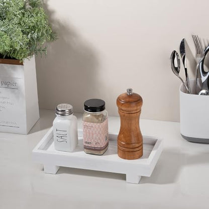 Bathroom Counter Tray Wooden Riser Display Kitchen Soap Holder, White - color: White, size: 9.4" x 4.7" x 1.7"