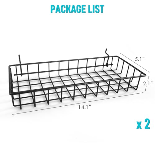 Peg Board Shallow Tray Baskets, 2Pack Black Pegboard Shelves Bottle Holders - color: Black, size: Large