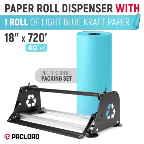 18" Paper Dispenser with Cutter + Light Blue Kraft Paper Roll - color: Light Blue, size: 1 Roll + Dispenser