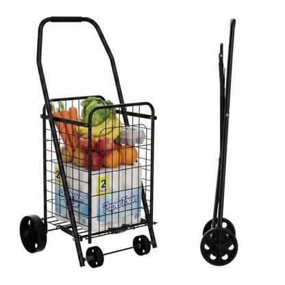 Foldable Shopping Cart with Wheels, Metal Rolling Utility Crate
