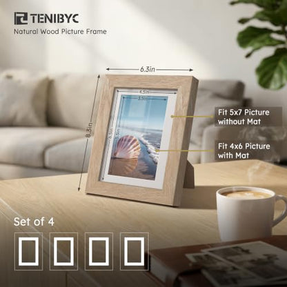 5x7 picture frame 4 Pack, 4x6 Mat, Natural Wood, Glass, for Photo - color: Natural, size: 5 X 7