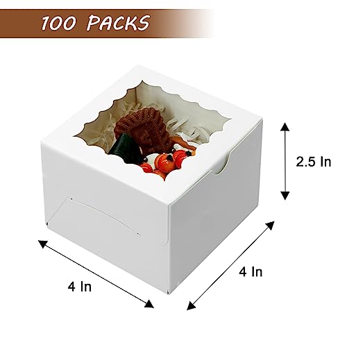 XINHPKGG 100 Pcs White Cookie Boxes 4x4x2.5 Inch Bakery Boxes with Window - color: White