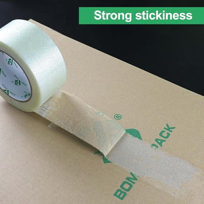 BOMEI PACK Filament Strapping Tape, 5.3 Mil 2 Inch x 60 Yards, Heavy Duty Reinforced Fiberglass Packing Tape, 2 Pack - size: 50mm x 60y/2rolls
