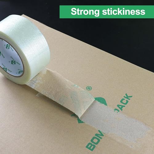 BOMEI PACK 4Rolls Reinforced Packing Tape, Heavy Duty Filament Fiber Strapping Tape 2inch, 5.5Mil x 60Yds, Total 240Yds - size: 50mm x 60y/4rolls