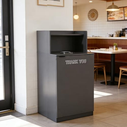 Restaurant Trash Can Cabinet, Commercial Trash Cans 32 Gallon Wooden Trash Can and Garbage Receptacle with Tray Holder, Door, Large Trash Bin for Restaurant, Cafeteria, Kitchen, Office, School, Grey - color: Gray