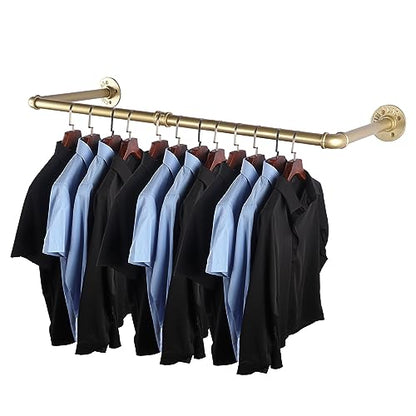 AddGrace Industrial Iron Pipe Clothing Garment Rack Wall Mounted Closet Rod Retail Display Rack Closet Storage Clothes Organizer Gold - color: Gold