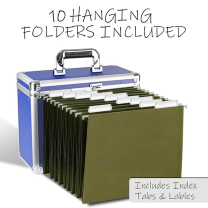 Hanging File Box for Letter, All-in-one set with 10 Folders - color: Blue