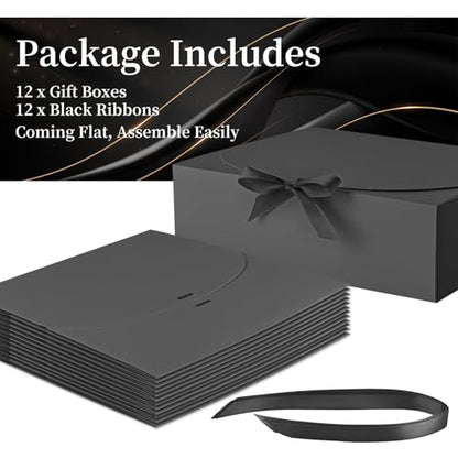 Ocmoiy 12 Pack Black Gift Boxes with Lids, 10.6 x 7.8 x 3.1 Inch - color: Black