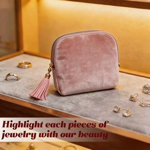 Small Travel Jewelry Pocket Case with Zipper for Women - color: Pink