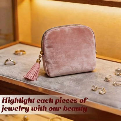 Small Travel Jewelry Pocket Case with Zipper for Women - color: Pink