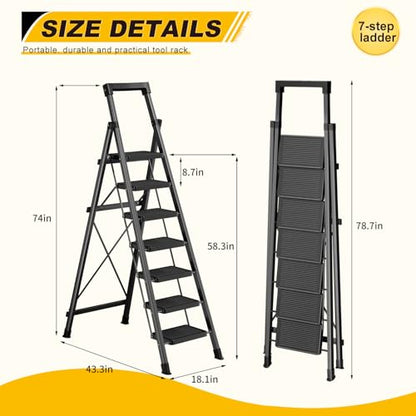 7 Step Ladder with Platform,Heavy Duty Folding Step Stool No Assembly - size: 7 Step Platform