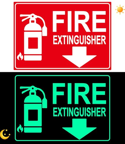 Fire Extinguisher Sign Sticker, Glow in the Dark with Down Arrow 2 Pack - size: 10×7 Inch