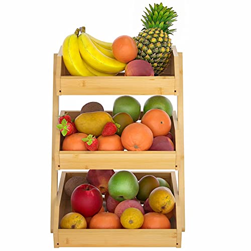 Merysen 3-Tier Bamboo Fruit Basket for Kitchen Countertop, Self-assembly - size: 3 Tier Bamboo