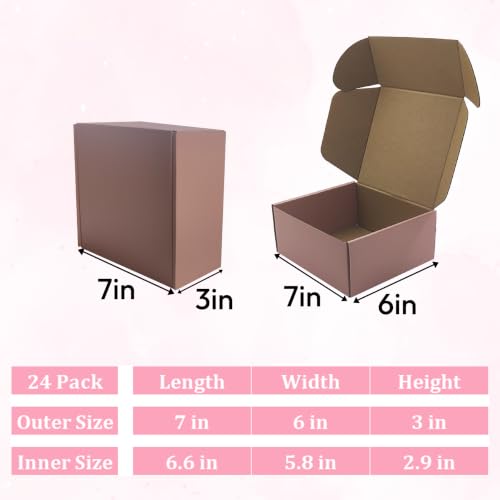 Pink Shipping Boxes 24 Pack 7x6x3 inches, Corrugated Cardboard Mailer Boxes - size: 7x6x3 Inch-24 Pack