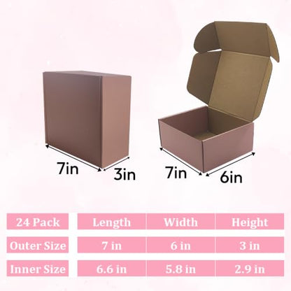 Pink Shipping Boxes 24 Pack 7x6x3 inches, Corrugated Cardboard Mailer Boxes - size: 7x6x3 Inch-24 Pack