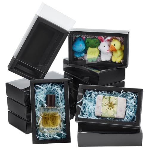 PH PandaHall Drawer Kraft Boxes 6.7x3.9x1.6 Inch Black Gift Boxes with Clear PVC Windows Rectangle Paper Box Party Favor Box for Candy Cookies Bakery Jewelry Crafts Gifts Wrapping, 12pcs - color: Black