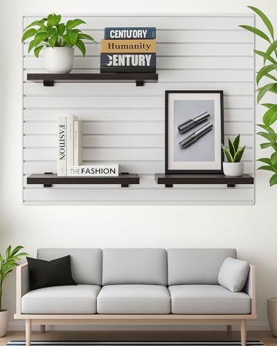 6 Pack 16x6 Inch Wooden Slatwall Shelves with Metal Brackets, Black - size: 6-Pack 16" x 6"