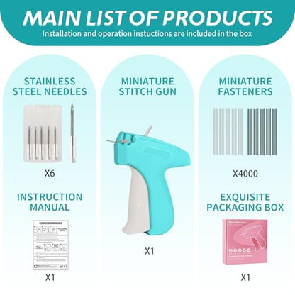 Mini Stitch Gun Kit, Stitchy Gun,Quick Clothing Fixer,Tagging Gun for Clothing, Mini Sewing Micro Tagging Gun - Includes 6 Needle2000 Black Fasteners & 2000 White Fasteners (Blue)