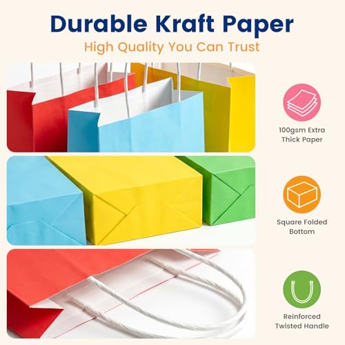 LovesTown 24 Pack Gift Bags with Tissue Paper, 8 Colors
