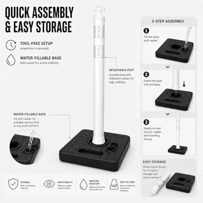 BESEA 6 Pack 42 Inch Traffic Delineator Cones with Water-Fillable Base - color: White, size: 42"- Waterfilled Base