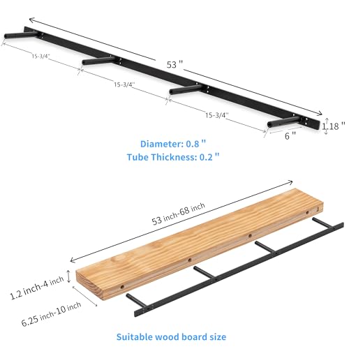 53'' Heavy-Duty Hidden Floating Shelf Bracket – 210 LBS Max Load (Mounted on Studs), Floating Mantel Bracket for Fireplace & Wall Shelves, Includes Easy Installation Kit（53 inch Brackets） - size: 53 Inch - With Ease Kit