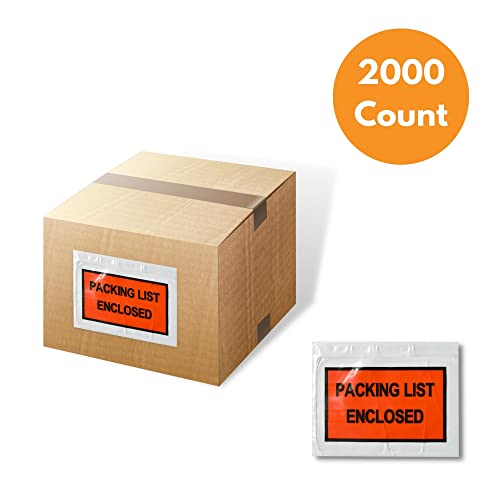 PSBM 2000 PCS 7 x 5.5 Inch Orange Full Face Packing List Enclosed Bags, Shipping Mailing Envelopes and Packing Slip Pouches for Mailing Labels, Invoices and Documents