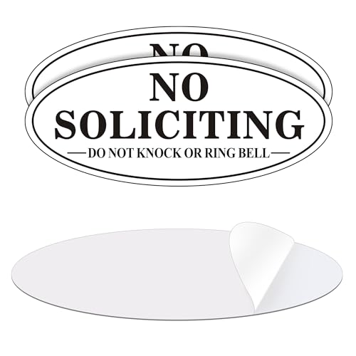 (2 Pack) No Soliciting Sign for House, Self Adhesive No Soliciting Sign for Front Door, No Solicitation Metal Sticker Signs for Home and Yard (White/Black, 5 x 2 inches, Do Not Knock or Ring Bell) - color: White /Black, size: Small (5" x 2")