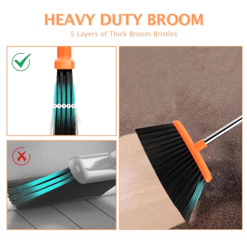 2-Pack Broom and Dustpan Combo Set, Long Handle, Brown Orange - color: Brown Orange 2-pack