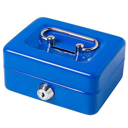 Decaller Mini Cash Box with Lock and Slot, Metal Coin Bank Piggy Bank for Adults & Kids, 4.9" x 3.7" x 2.3", Blue - color: Blue, size: X Small (4.9 Inch)