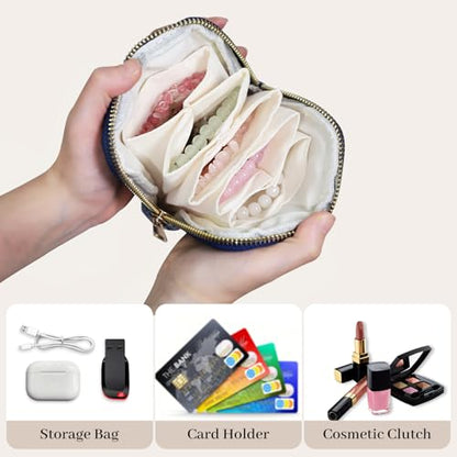 Stratalife Small Travel Jewelry Case, Qulited Storgae Pouch - color: Quilted Navy Blue