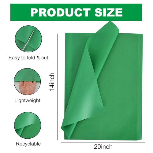 BEISHIDA 100 Sheets Green Tissue Paper Bulk, Wrapping Tissue Paper for Gift Bags, 14 x 20 Inch Gift Wrap for Birthday Wedding Graduation DIY Crafts Holiday Flowers - color: green