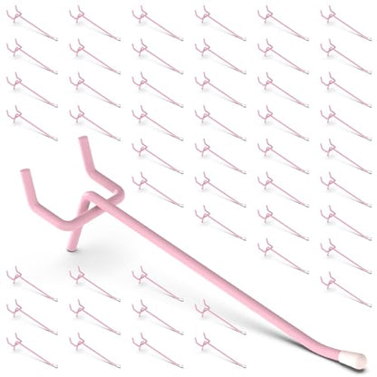 50-Pack Pink Pegboard Hooks 4 Inch - Fits 1/8 and 1/4 Inch Boards - color: Pink, size: 4 Inch