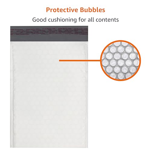Amazon Basics Poly Bubble Self-Seal Mailers, Water-Resistant, Tear-Resistant, 10.5" x 16", White/Grey, 100-Pack - style: 10.5" x 16"