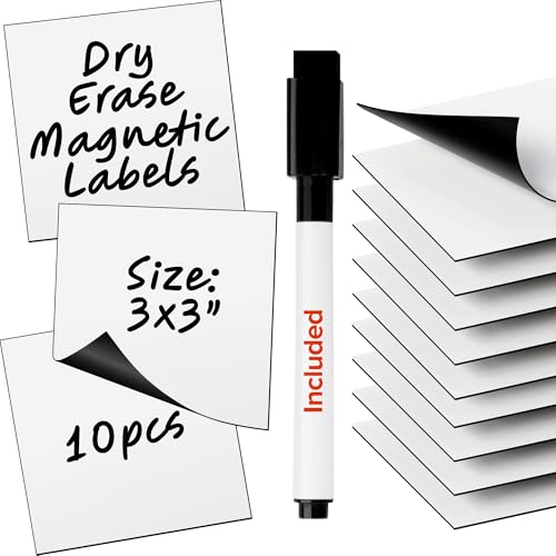 X-bet MAGNET Dry Erase Magnetic Labels, 3x3 (7.5x7.5cm), 10 pcs, White - color: White 3x3" 10 pcs