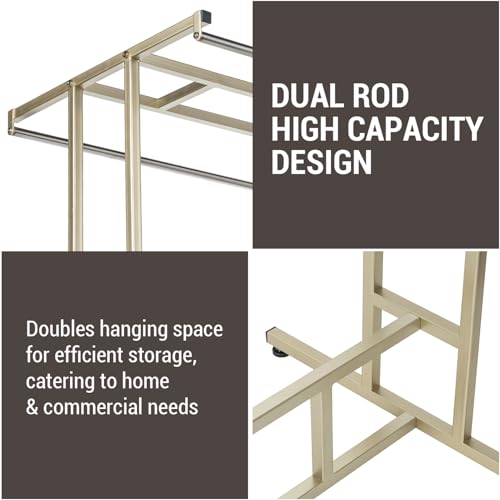 MyGift Brass Garment Rack, Double Rod Clothes Rack with Storage Shelf - color: Brass