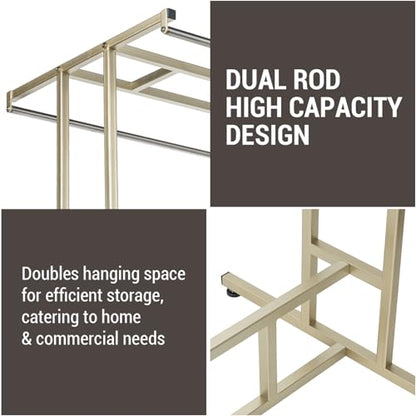 MyGift Brass Garment Rack, Double Rod Clothes Rack with Storage Shelf - color: Brass