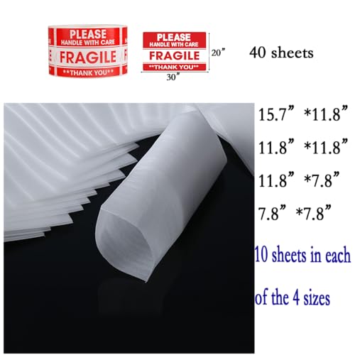 【Ultimate】Moving Packing Kit: 40 EPE Foam Pouches, Sheets, Fragile Stickers for Dishes Glassware - Complete Box Lining & Void Fill Protection Set
