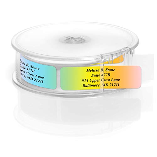 Cascading Rainbow Medley Personalized Return Address Labels with Elegant Plastic Dispenser - Roll of 500 Custom Stickers - color: Rainbow, size: 500 Labels