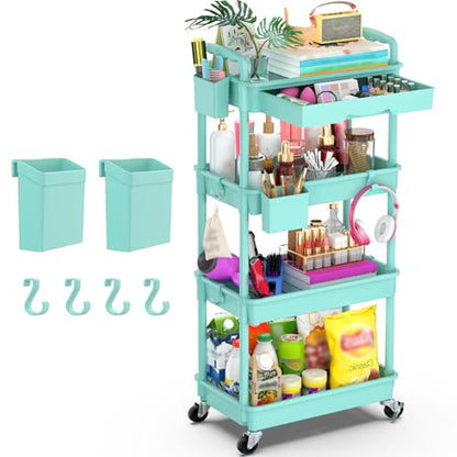Goovilla 4 Tier Rolling Utility Cart Organizer with Removable Drawer, Blue - size: 4 Tier, style: Blue