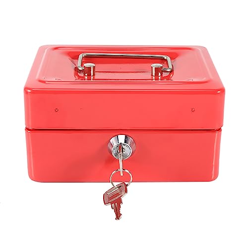 Mini Home Box 1Pc Portable Steel Petty Lockable Cash Money Key Lock Type Security Box Household with 2 Keys for Daily Use Traveling(Red)