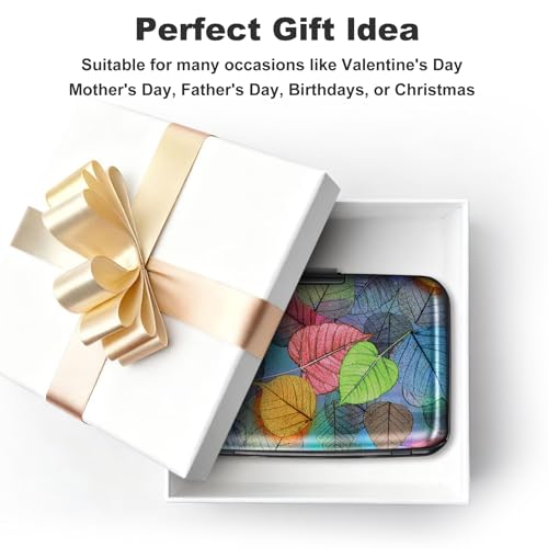 ELFISH Mini RFID Aluminum Wallet Credit Cards Holder Business Card Case Metal ID Case for Men Women（Colorful Leaves - color: Colorful Leaves