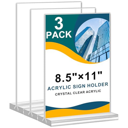 8.5x11 Acrylic Sign Holder 3 Pack Vertical Clear Table Menu Signs Holder, - size: Vertical 3 Pack 8.5x11''