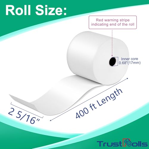 Thermal Paper Rolls 2 5/16 x 400 ft - 12 Rolls BPA Free, Smudge-Proof Cash Register Receipt Paper for Gas Pumps - size: 12 Rolls