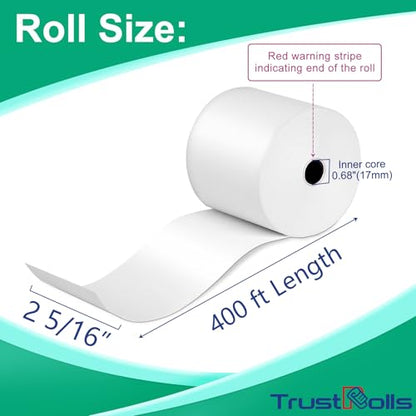 Thermal Paper Rolls 2 5/16 x 400 ft - 12 Rolls BPA Free, Smudge-Proof Cash Register Receipt Paper for Gas Pumps - size: 12 Rolls