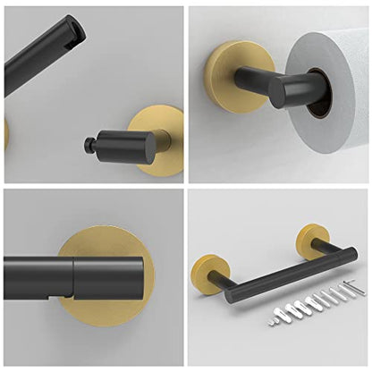 RARXTR Black and Gold Toilet Paper Holder SUS304 Stainless Steel Double Post Pivoting Toilet Paper Roll Holder Wall Mounted Tissue Holder for Commercial Bathroom RV Matte Black & Brushed Brass Finish - color: Black and Gold