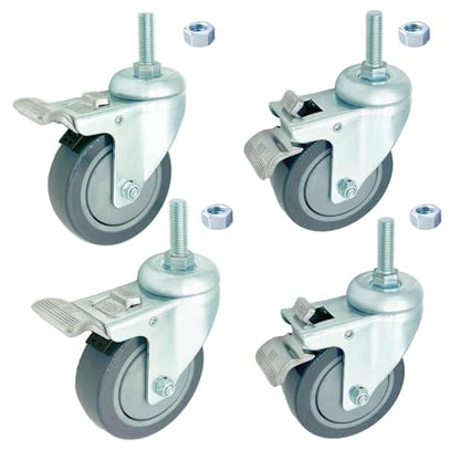 4 inch Swivel Caster Wheels Heavy Duty with Aluminum Brake, 1/2" x13-1-1/2 Threaded Stem Casters Set of 4, Polyurethane Grey PU Wheels for Hospital, Lab, Furnitures,Restaurant - color: Grey PU, size: 1/2"-13x1-1/2", style: 4 AL brake