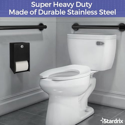 Stardrix Matte Black 2 Roll Stainless Steel Commercial Toilet Paper Dispenser, Heavy Duty Wall Mount Tissue Holder with Lock for Restroom/Bathroom - color: Matte Black